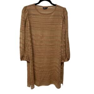 Misook Women Jacquard Stripe Balloon Sleeve Sweater Tunic Dress Side Slit Medium